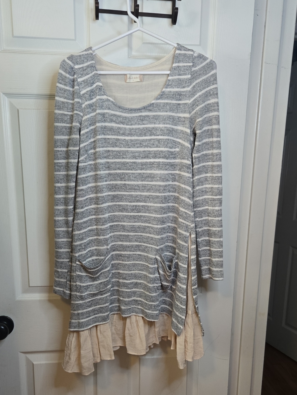 Altar'd State Gray & Cream Striped Scoop-Neck Dress